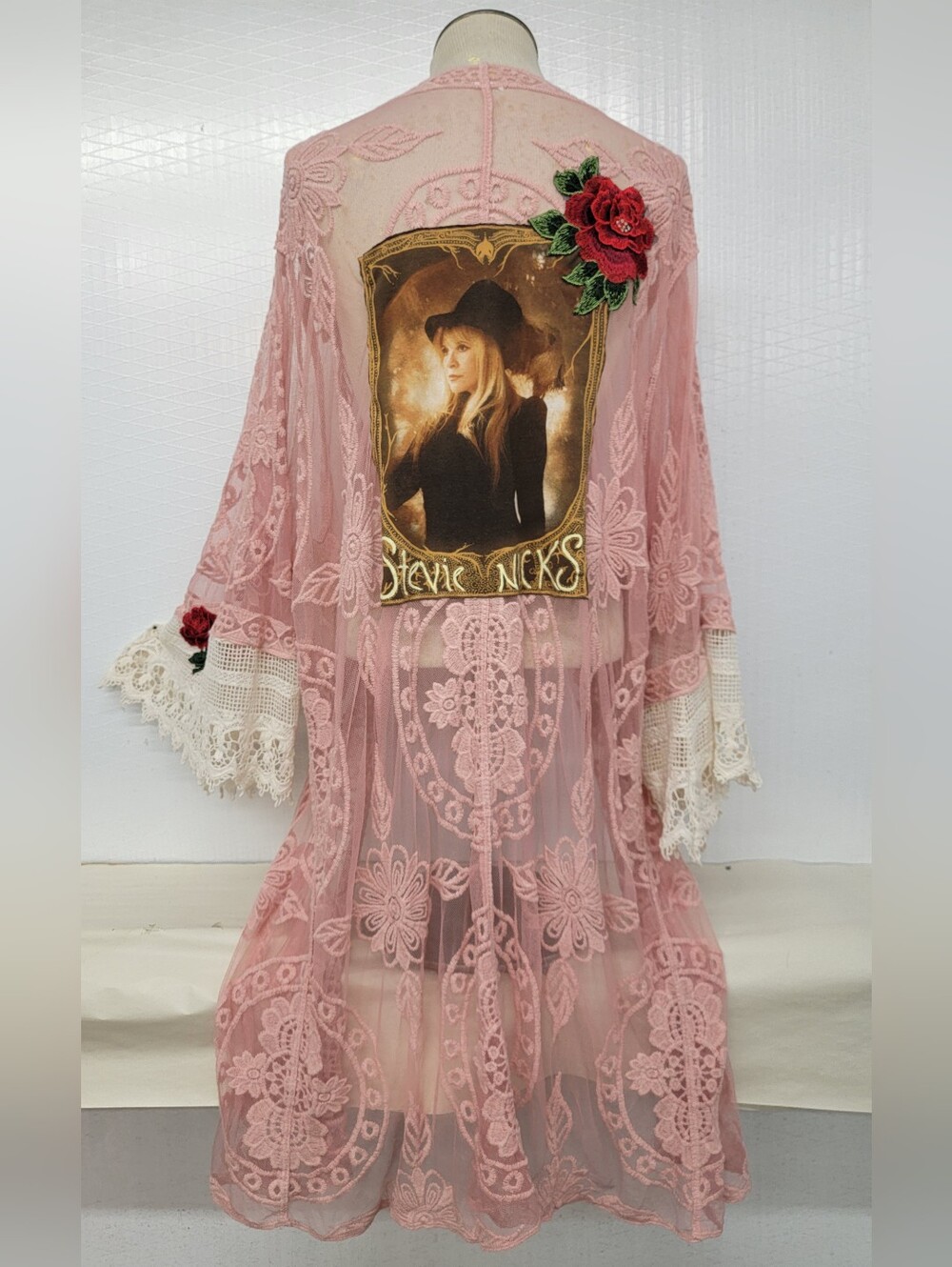 **SOLD********Stevie Nicks Lace Kimono With Vintage Lace Upcycled